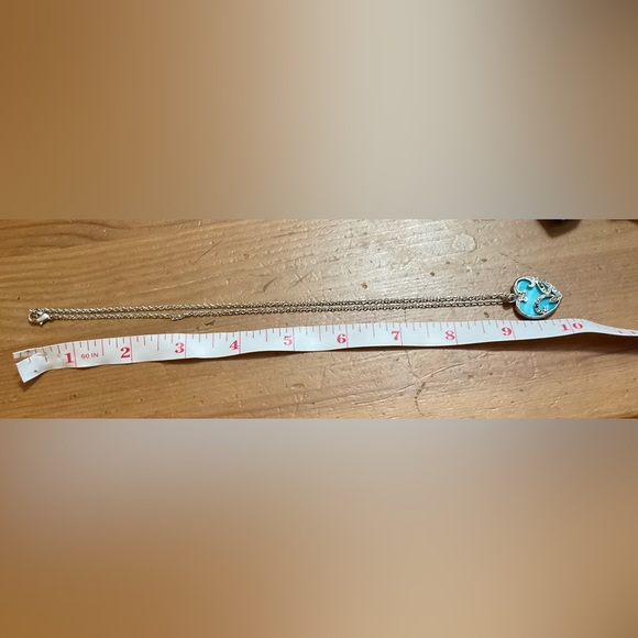 Silver toned/plated synthetic turquoise and Marcasite heart 10” love necklace. - Picture 5 of 5